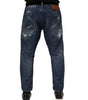 Dolce & Gabbana Blue Cotton Tattered Tapered Men Denim Jeans