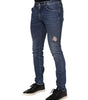 Dolce & Gabbana Blue Cotton Logo Plaque Skinny Men Denim Jeans