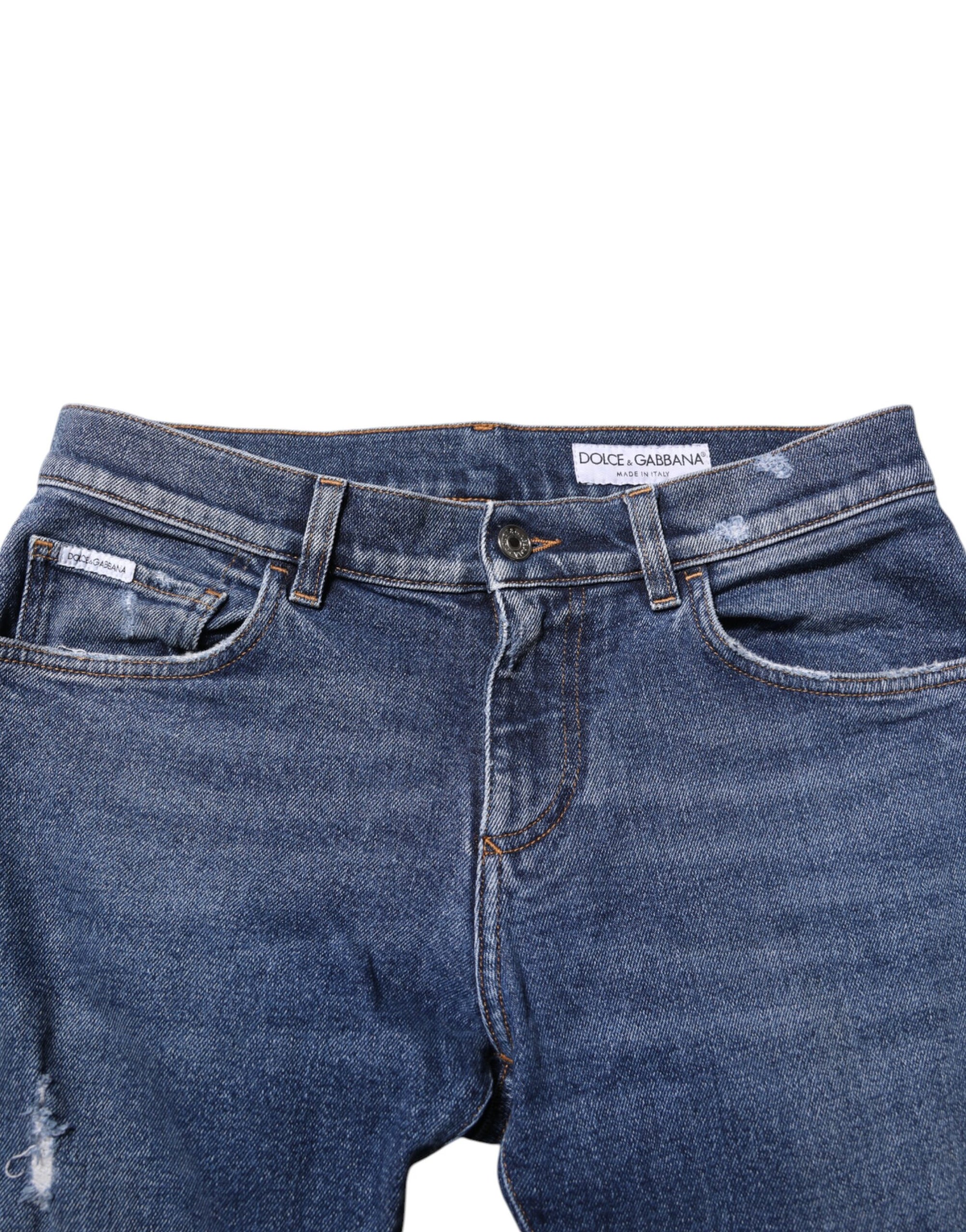 Dolce & Gabbana Blue Cotton Logo Plaque Skinny Men Denim Jeans