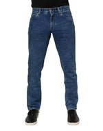 Dolce & Gabbana Blue Cotton Logo Plaque Denim Jeans