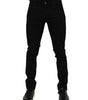 Dolce & Gabbana Black Cotton Logo Plaque Skinny Denim Jeans