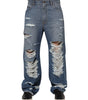 Dolce & Gabbana Blue Tattered Cotton Logo Plaque Denim Jeans