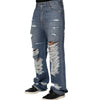 Dolce & Gabbana Blue Tattered Cotton Logo Plaque Denim Jeans