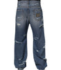 Dolce & Gabbana Blue Tattered Cotton Logo Plaque Denim Jeans
