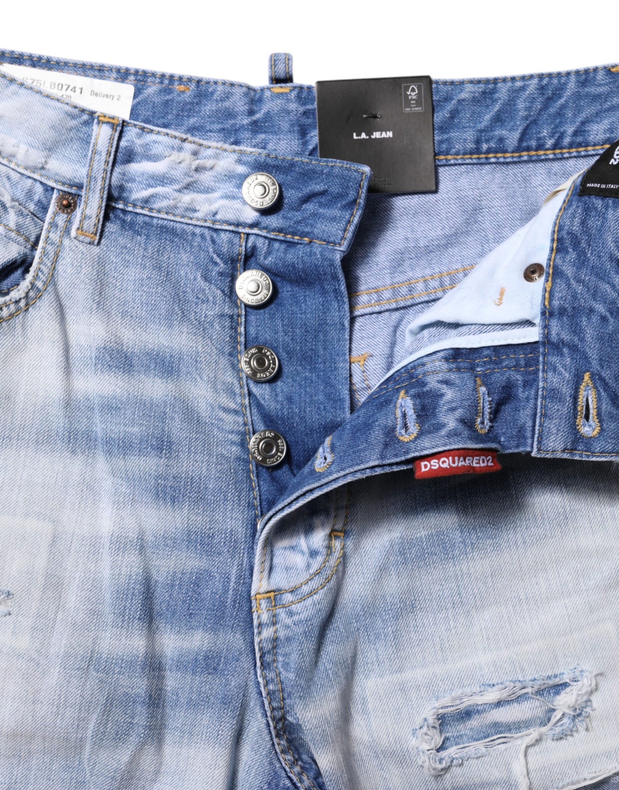 Dsquared² Blue Washed High Waist Wide Leg Jeans