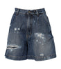 Dolce & Gabbana Blue Cotton Tattered Denim Bermuda Shorts