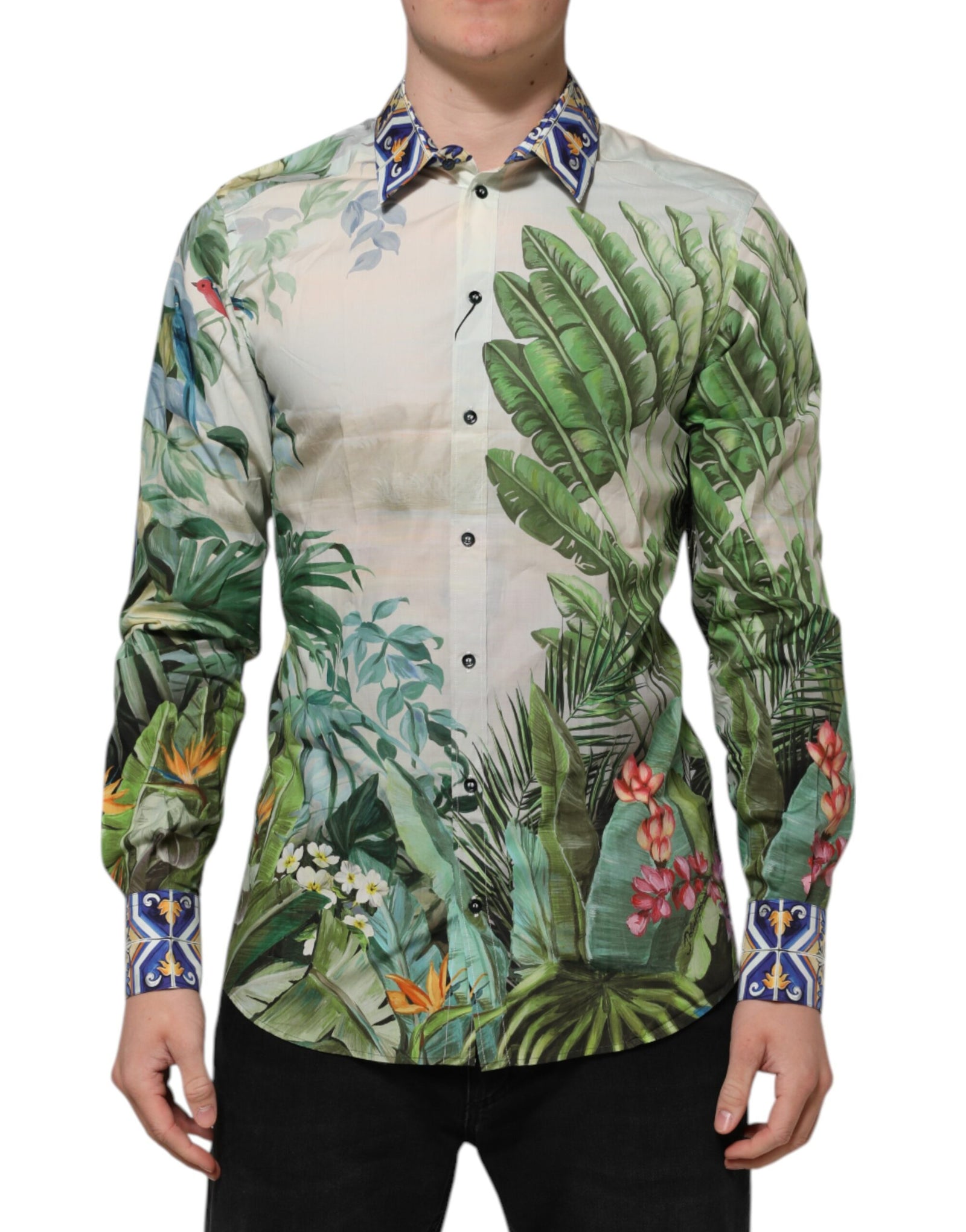 Chemise habillée dorée à imprimé jungle multicolore Dolce &amp; Gabbana