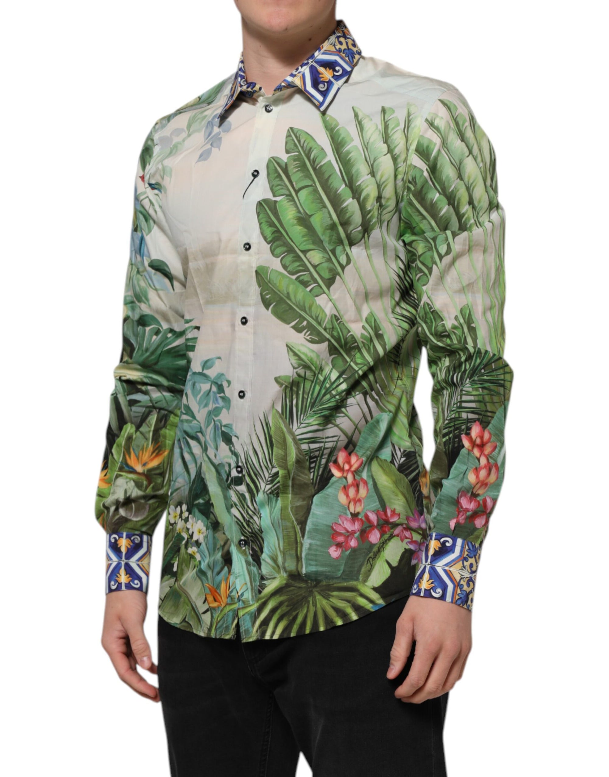 Chemise habillée dorée à imprimé jungle multicolore Dolce &amp; Gabbana