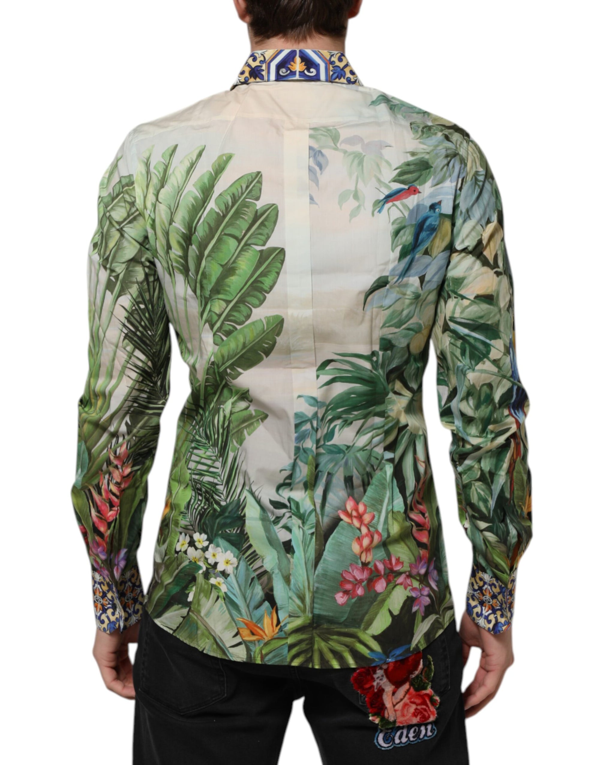 Chemise habillée dorée à imprimé jungle multicolore Dolce &amp; Gabbana