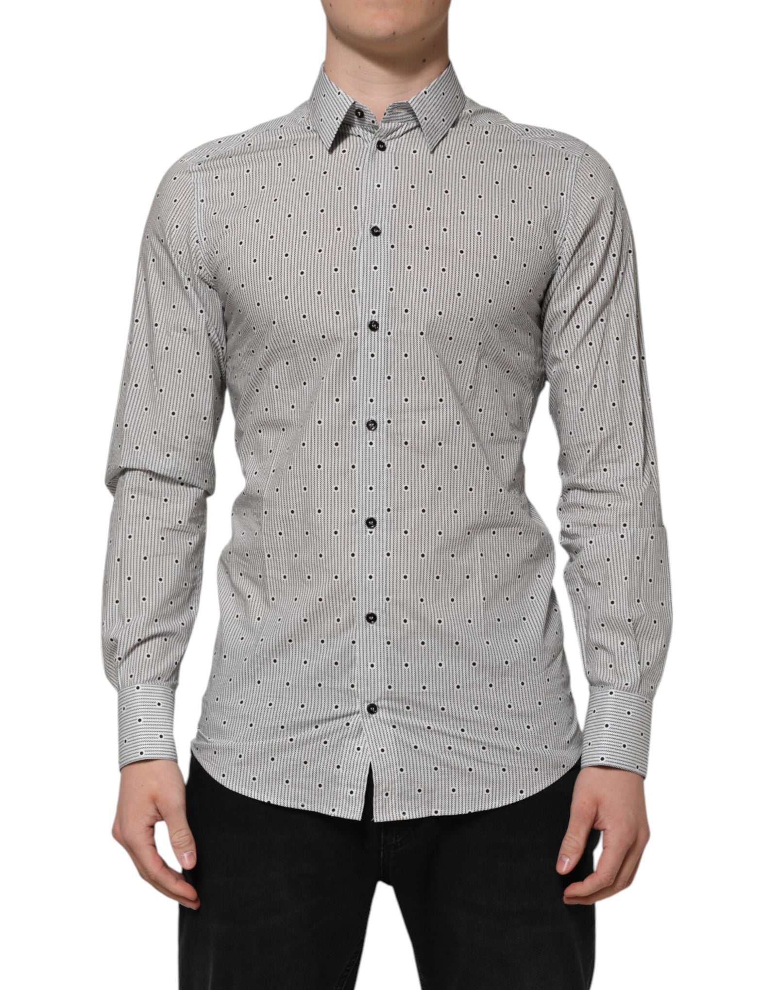 Chemise habillée semi-ajustée grise à pois Dolce &amp; Gabbana pour homme