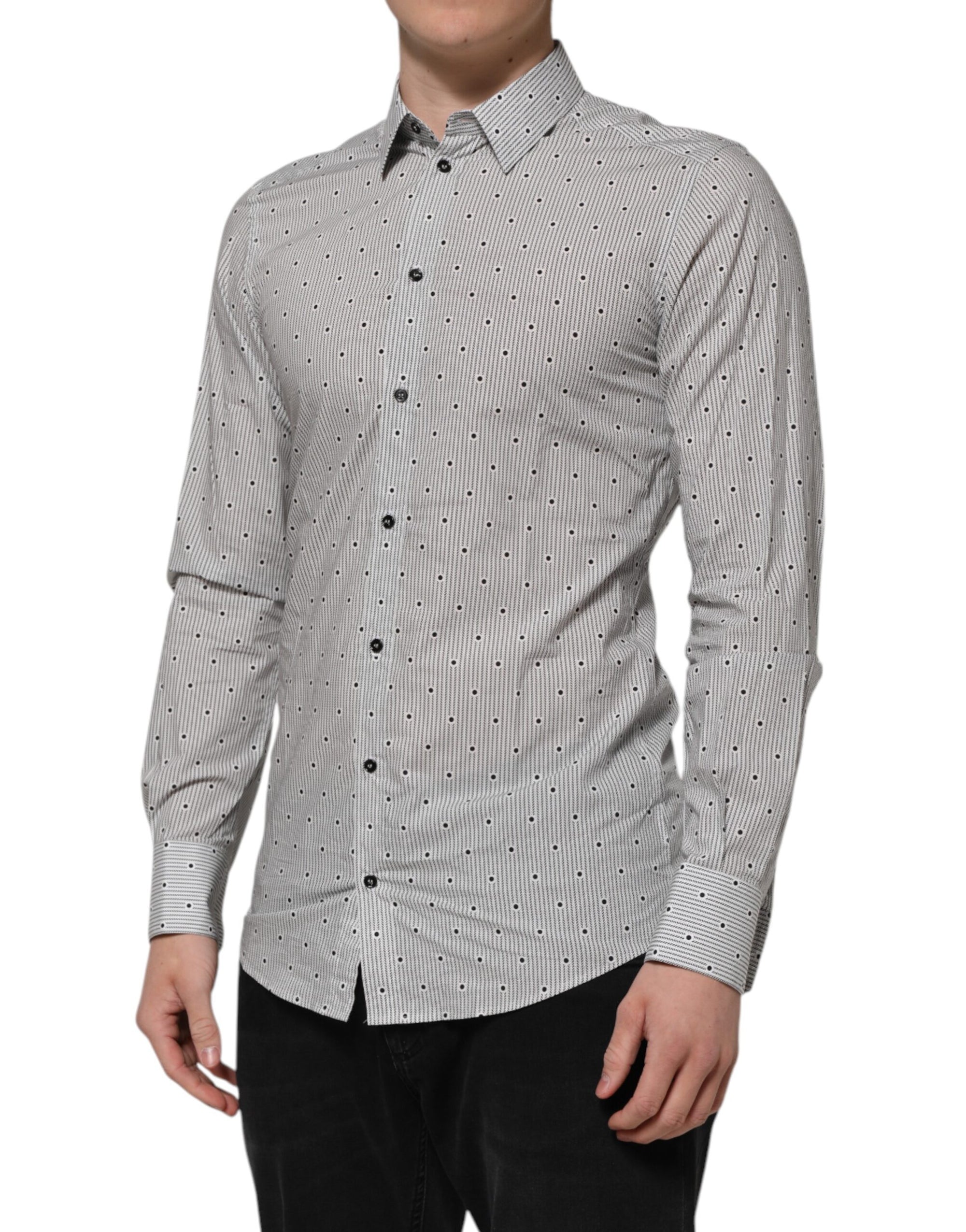 Chemise habillée semi-ajustée grise à pois Dolce &amp; Gabbana pour homme