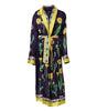 Dolce & Gabbana Blue Floral Print Silk Long Sleeves Wrap Robe