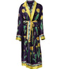 Dolce & Gabbana Blue Floral Print Silk Long Sleeves Wrap Robe