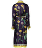 Dolce & Gabbana Blue Floral Print Silk Long Sleeves Wrap Robe