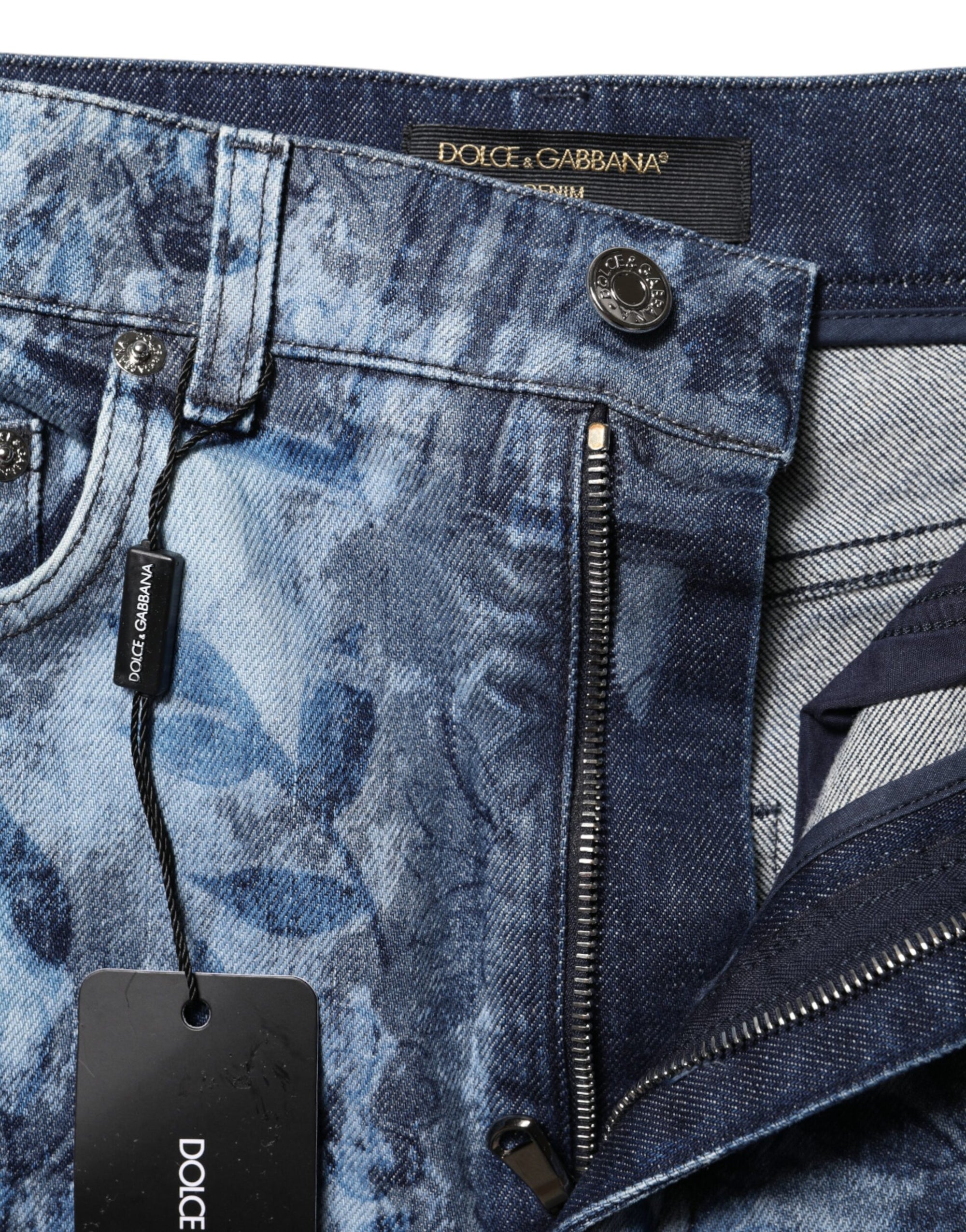 Short en denim bleu à imprimé floral Dolce & Gabbana