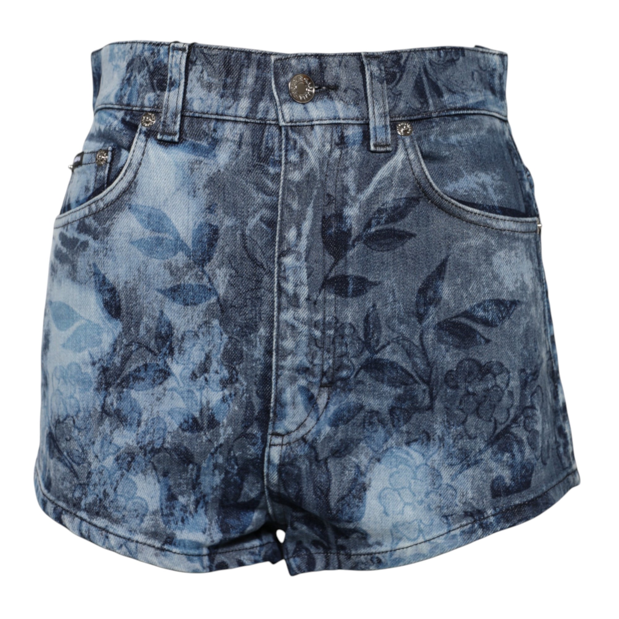 Short en denim bleu à imprimé floral Dolce & Gabbana