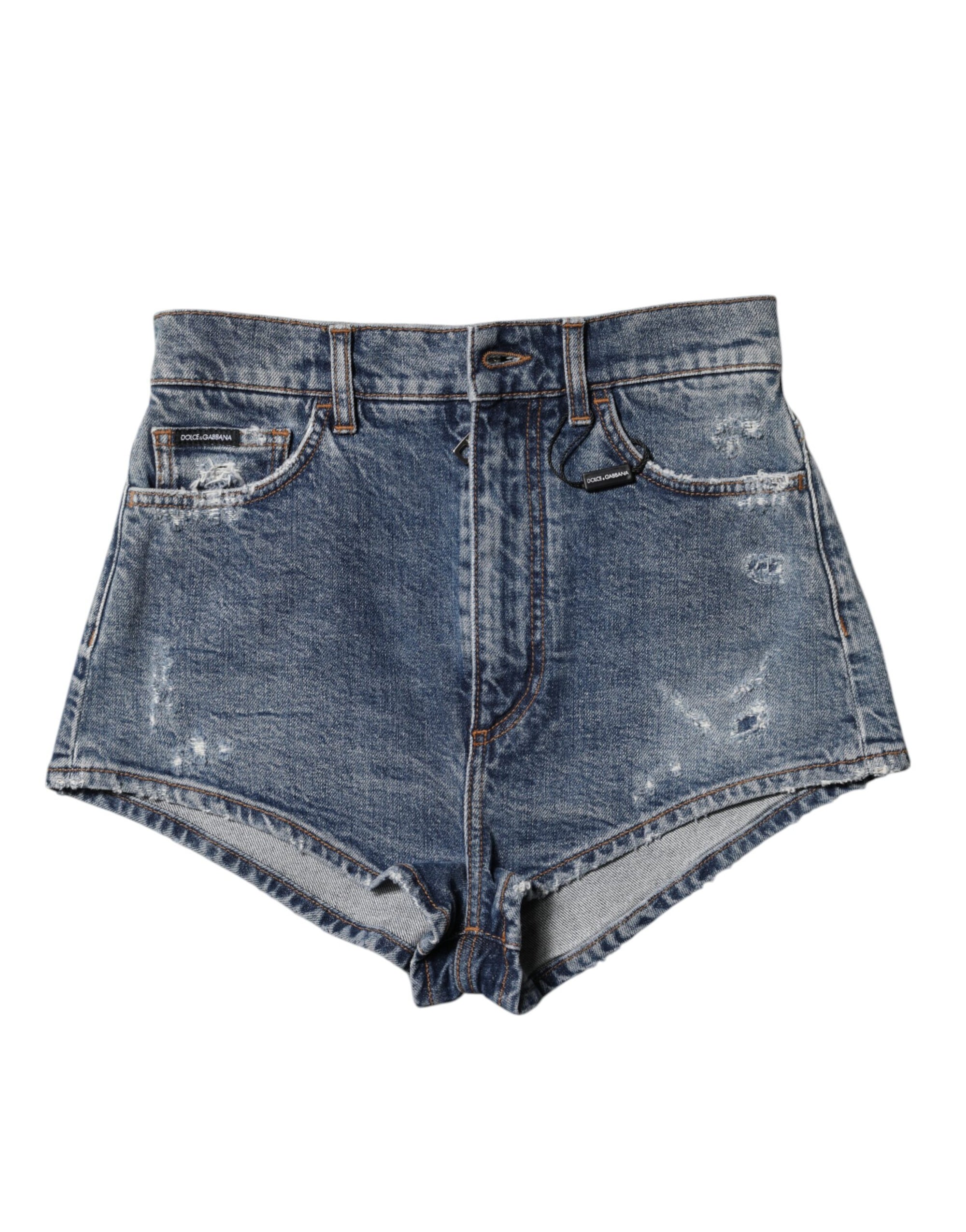 Short en denim bleu déchiré Dolce & Gabbana en coton