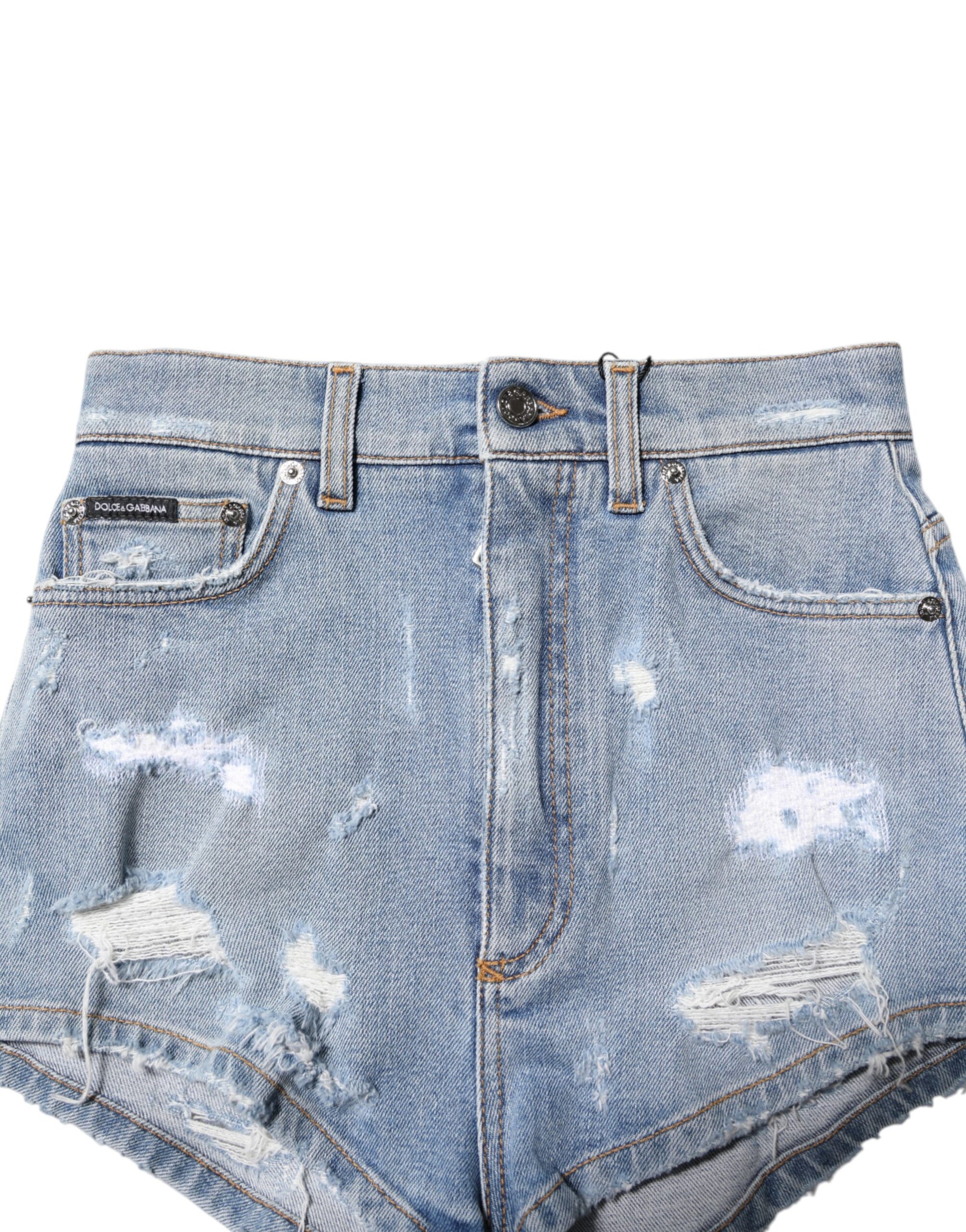 Short en denim bleu déchiré Dolce &amp; Gabbana en coton