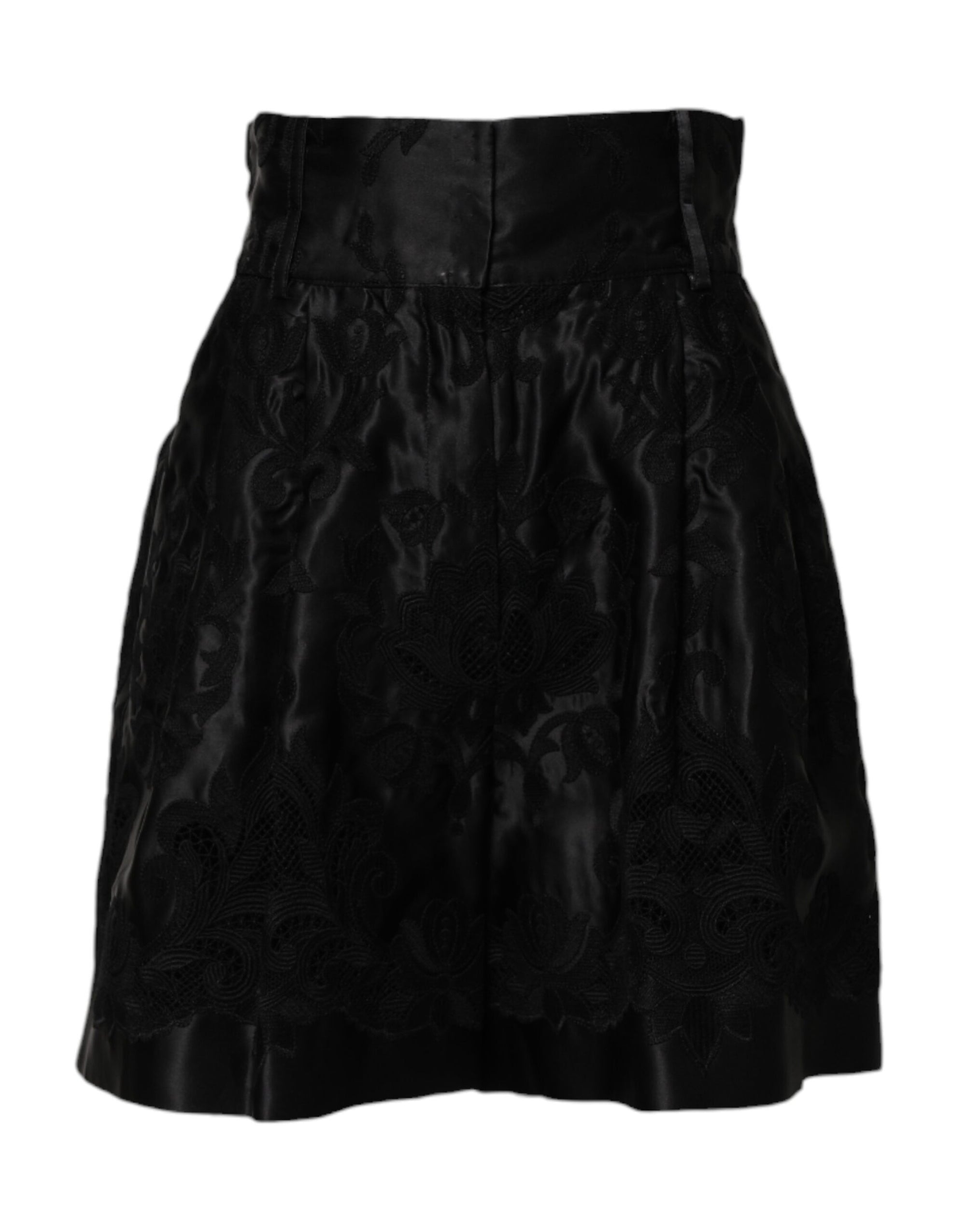 Short taille haute en soie à broderies florales noires Dolce & Gabbana