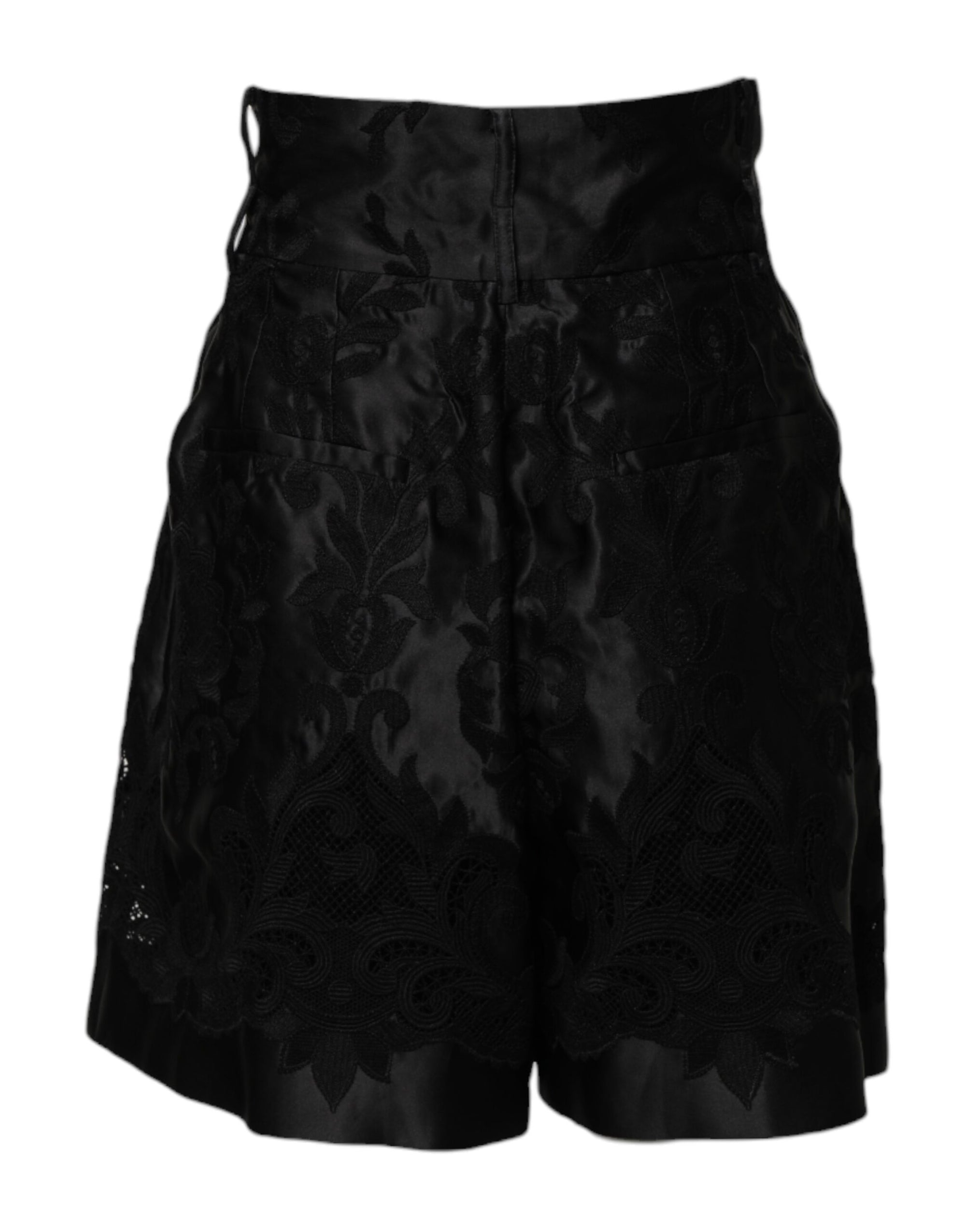 Short taille haute en soie à broderies florales noires Dolce & Gabbana