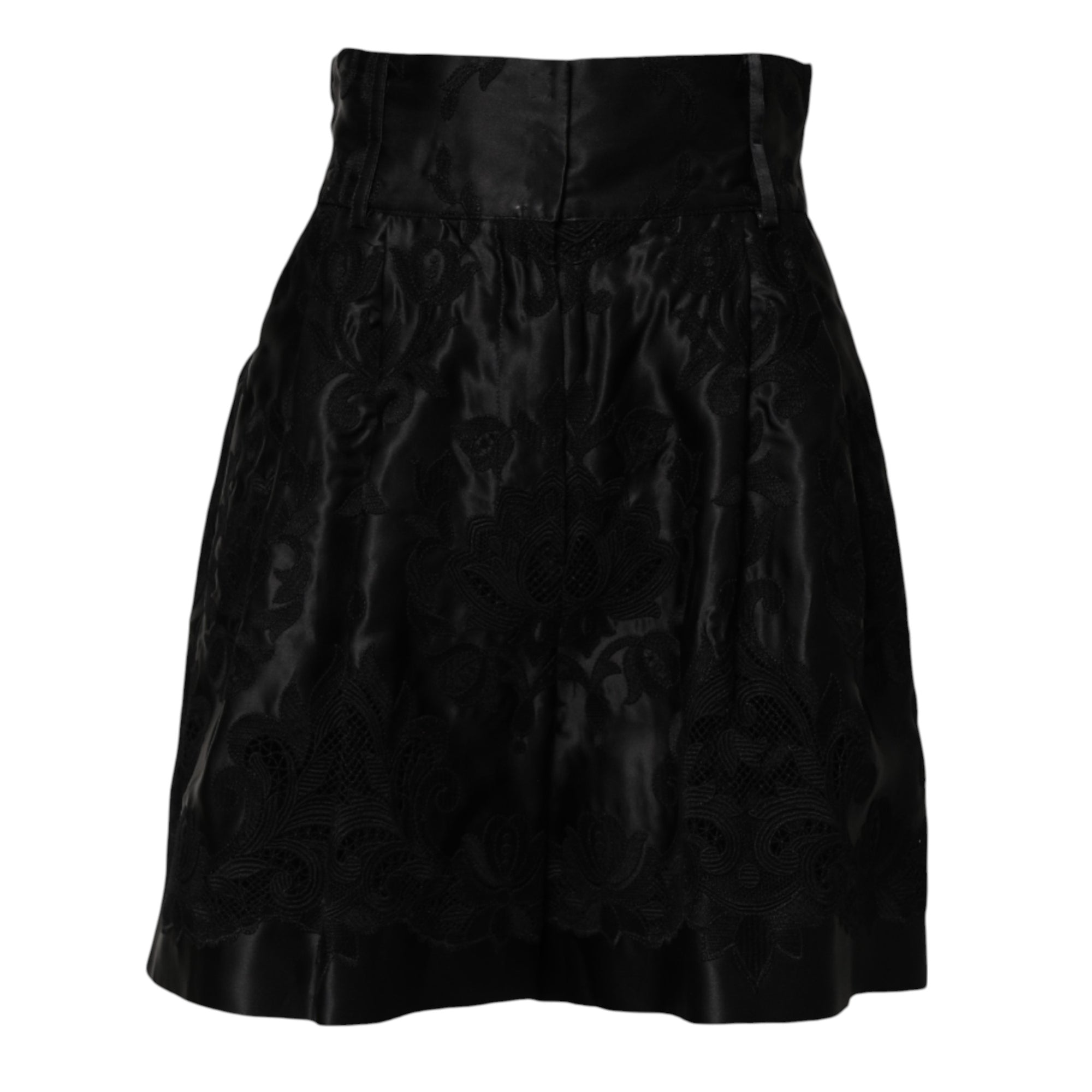 Short taille haute en soie à broderies florales noires Dolce & Gabbana