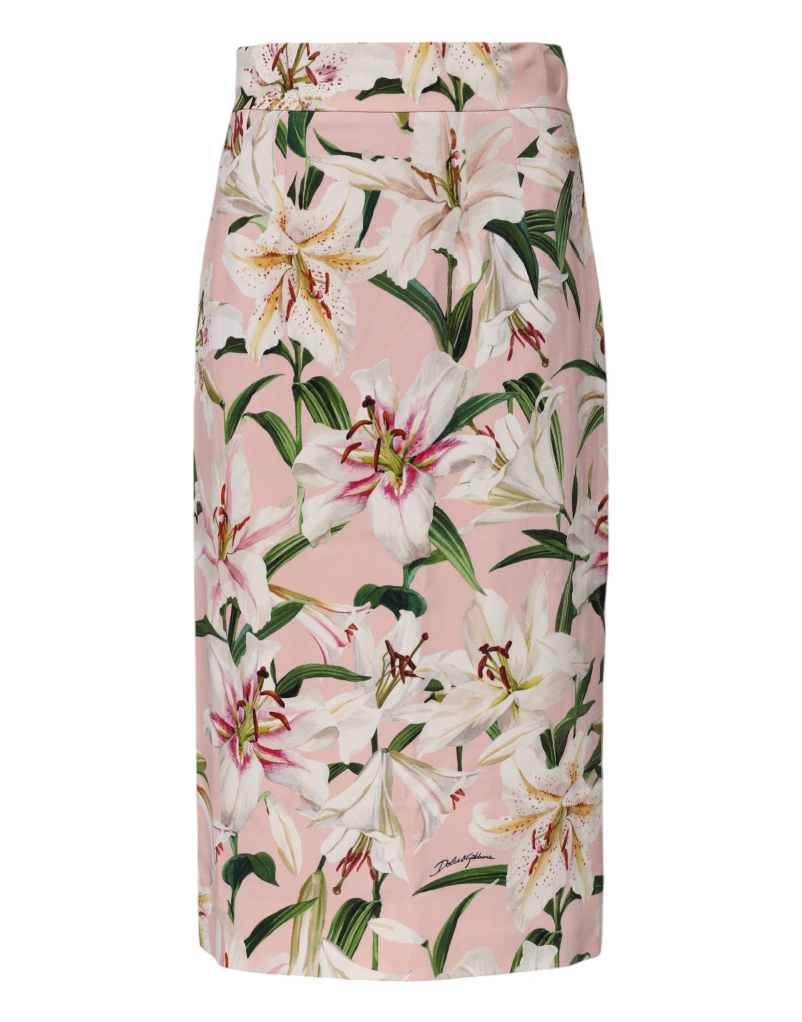 Jupe crayon mi-longue en viscose à imprimé lys rose Dolce &amp; Gabbana