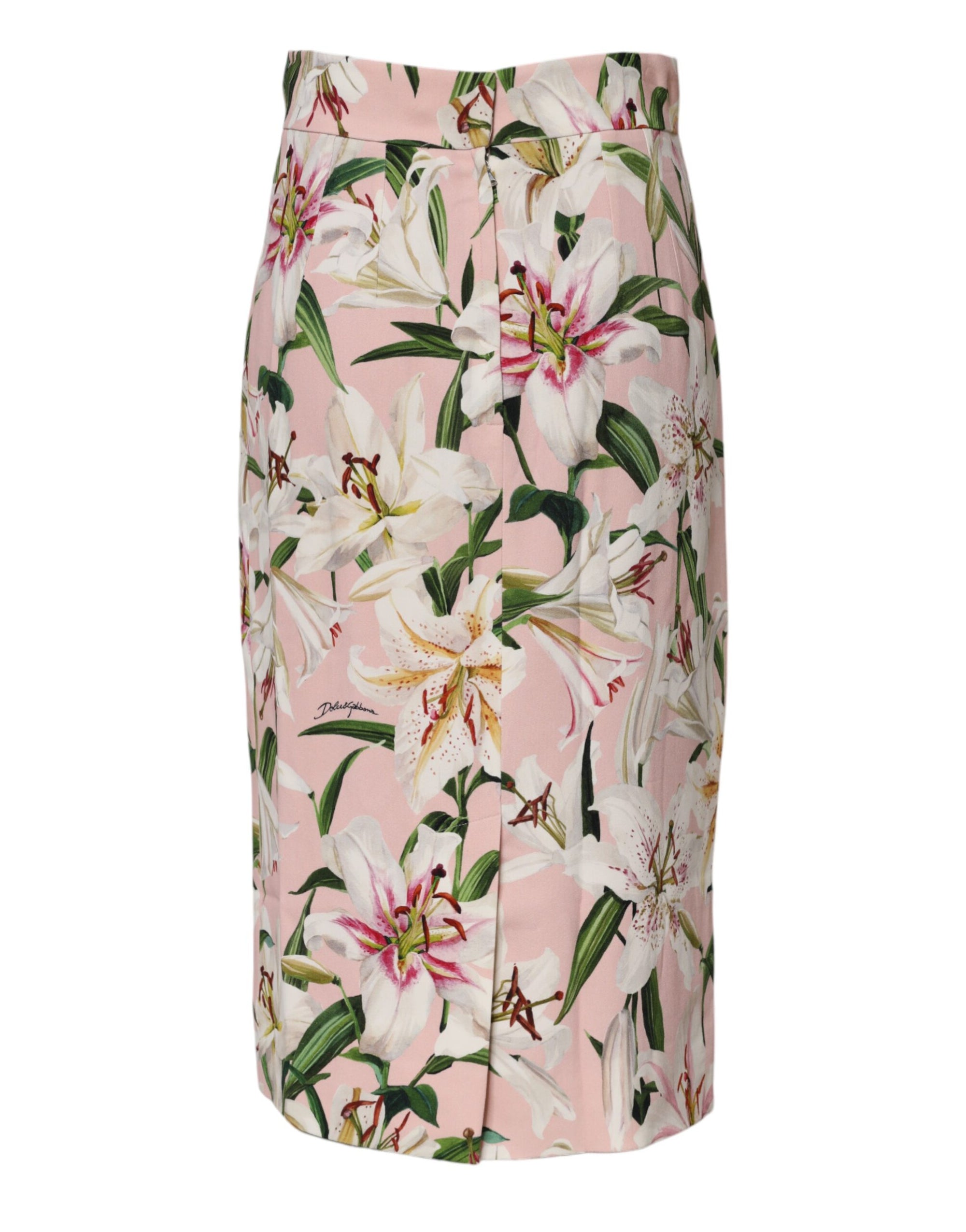 Jupe crayon mi-longue en viscose à imprimé lys rose Dolce &amp; Gabbana
