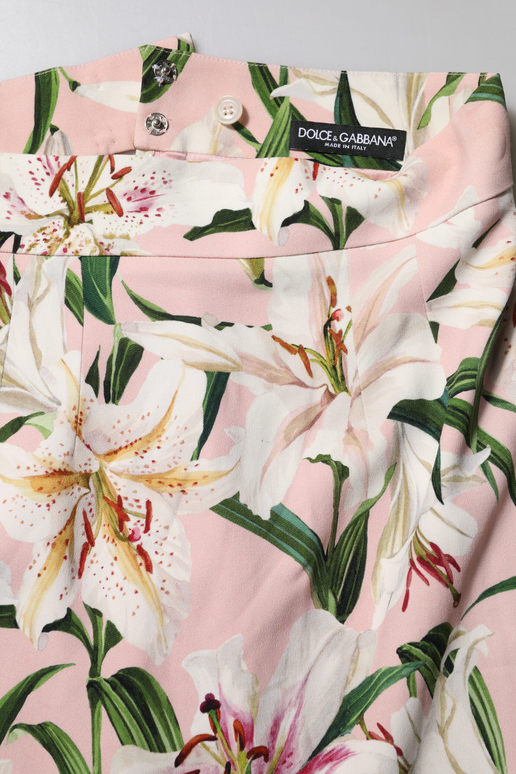 Jupe crayon mi-longue en viscose à imprimé lys rose Dolce &amp; Gabbana