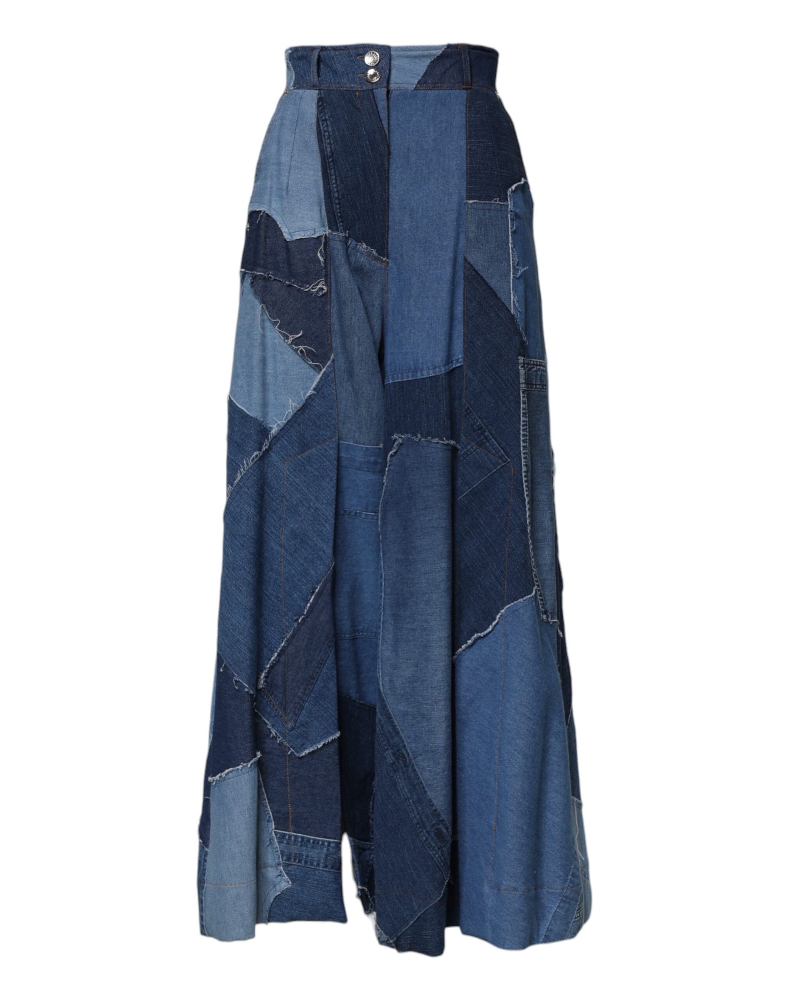 Jupe longue en coton patchwork bleu denim Dolce &amp; Gabbana