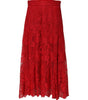 Jupe longue trapèze en coton rouge à dentelle florale Dolce &amp; Gabbana
