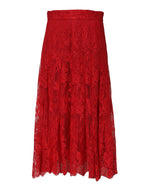 Jupe longue trapèze en coton rouge à dentelle florale Dolce &amp; Gabbana
