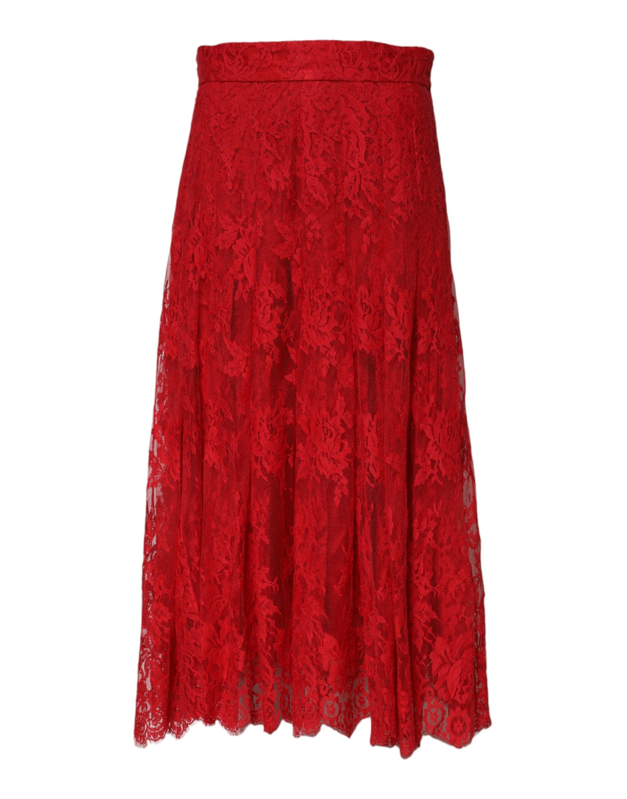 Jupe longue trapèze en coton rouge à dentelle florale Dolce &amp; Gabbana