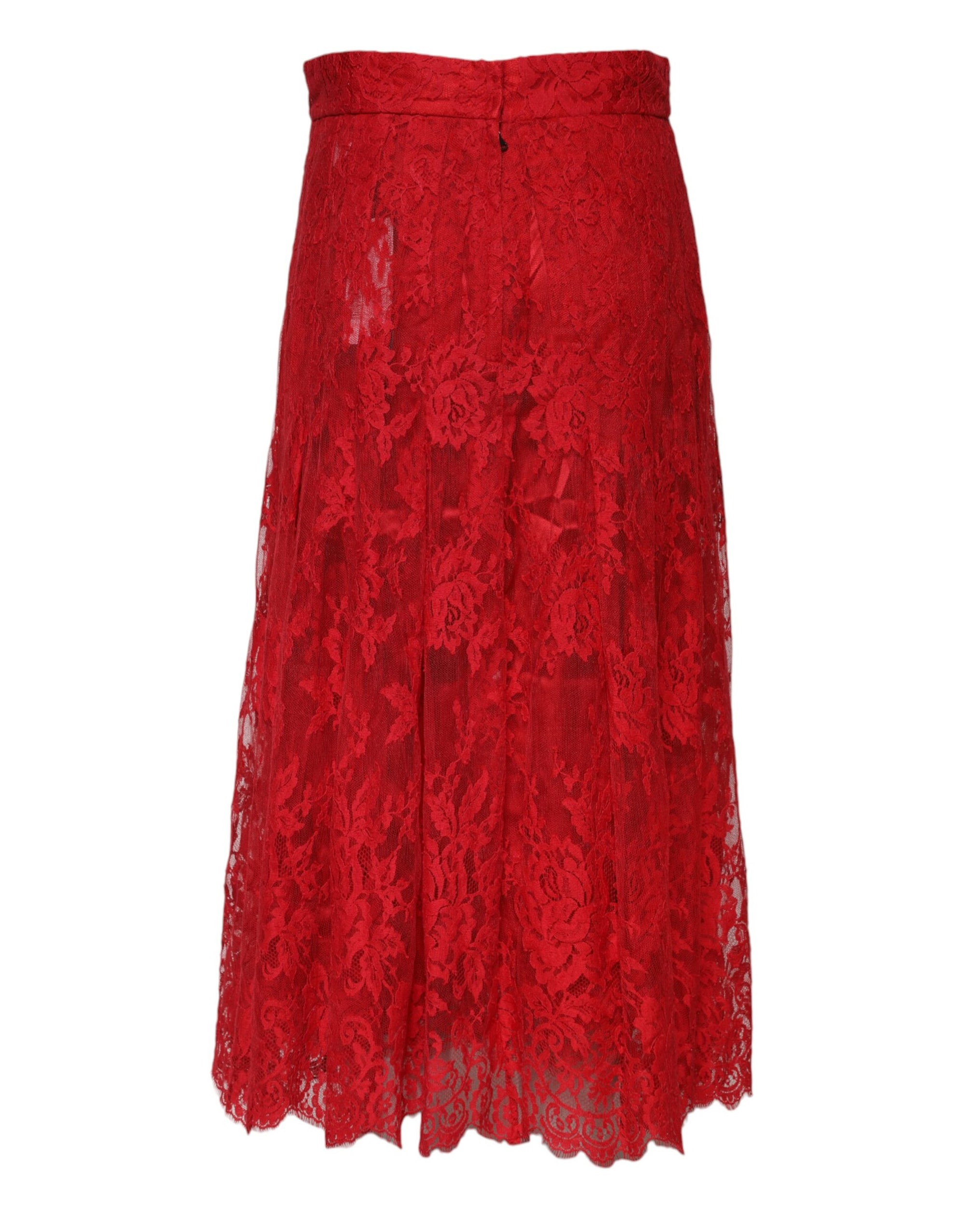 Jupe longue trapèze en coton rouge à dentelle florale Dolce &amp; Gabbana
