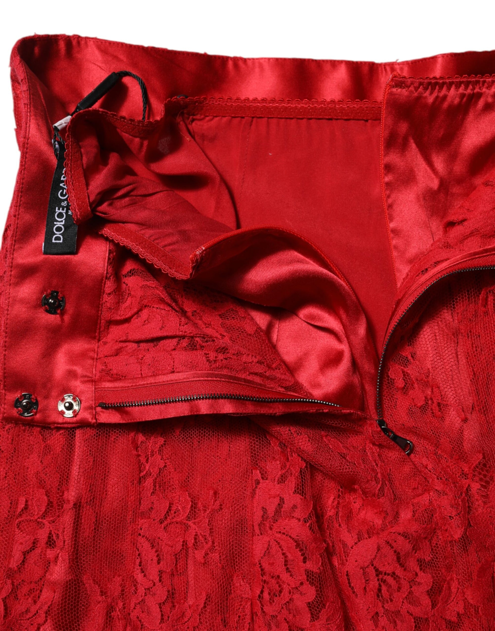 Jupe longue trapèze en coton rouge à dentelle florale Dolce &amp; Gabbana
