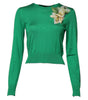 Dolce & Gabbana Green Floral Detailing Silk Pullover Sweater