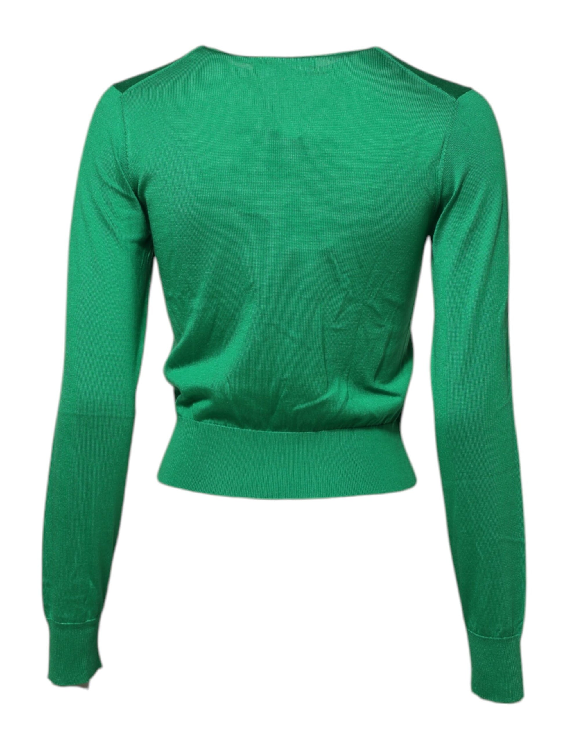 Dolce & Gabbana Green Floral Detailing Silk Pullover Sweater