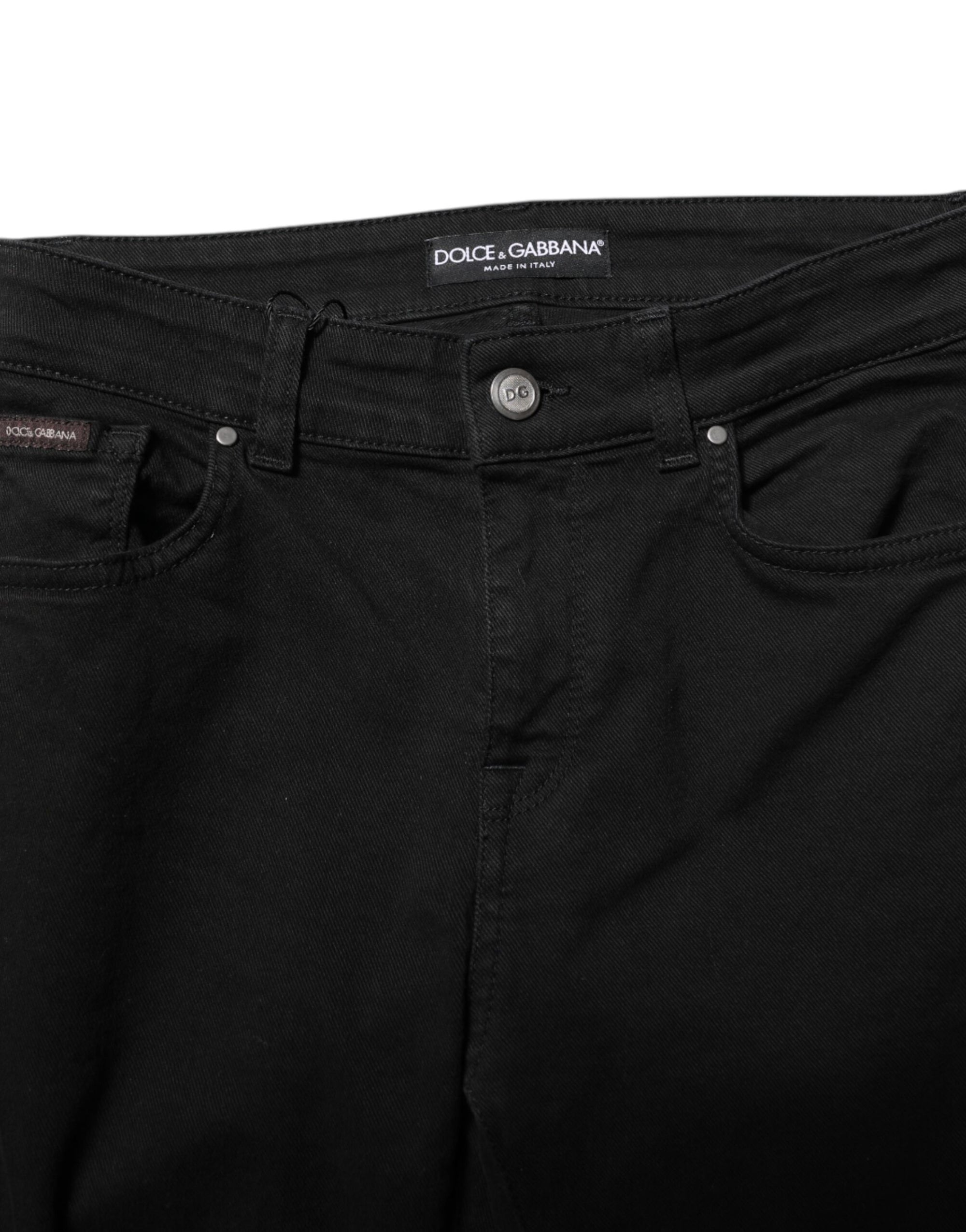 Dolce & Gabbana Black Cotton Logo Skinny Mid Waist Denim Jeans