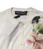 Dolce & Gabbana White Silk Lily Embellished Cardigan Sweater