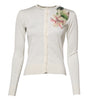 Dolce & Gabbana White Silk Lily Embellished Cardigan Sweater