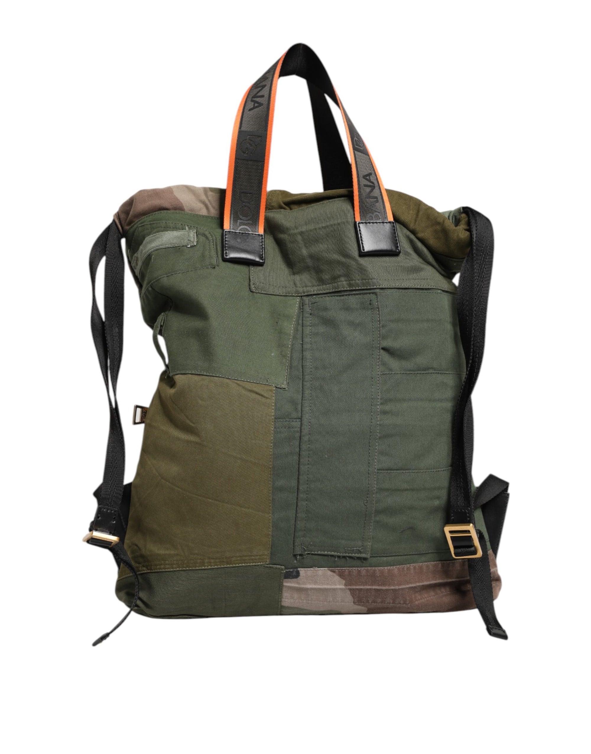 Dolce & Gabbana Military Green Patchwork Rucksack Backpack Bag