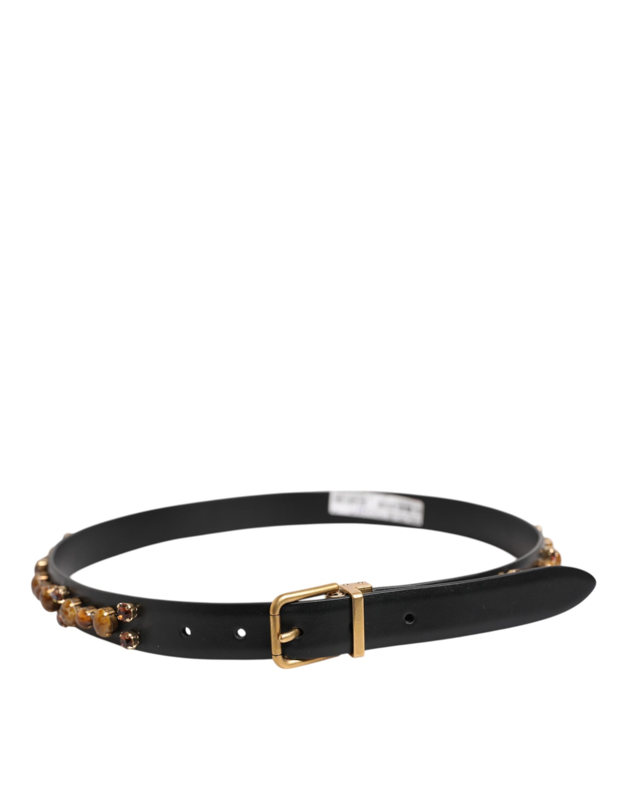 Dolce &amp; Gabbana Black Leather Studded Gold Tone Buckle Belt