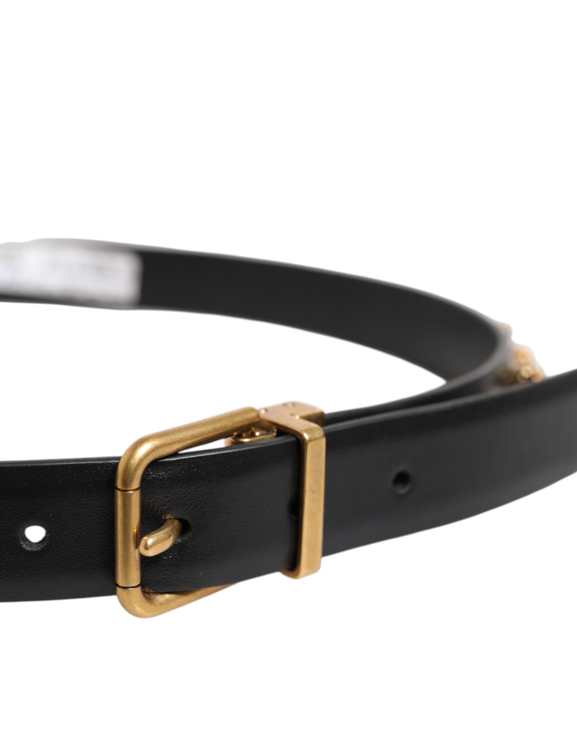 Dolce &amp; Gabbana Black Leather Studded Gold Tone Buckle Belt