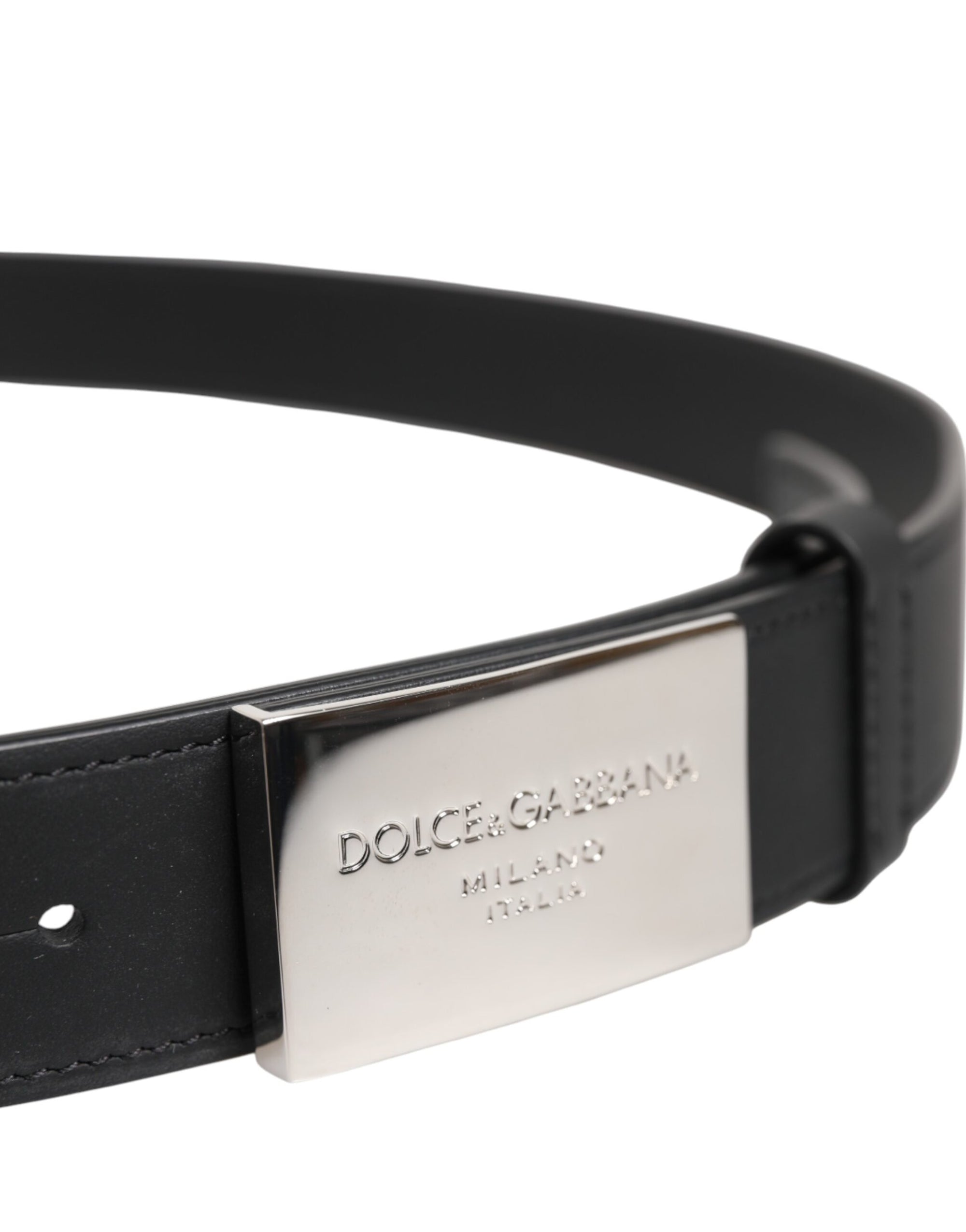 Dolce &amp; Gabbana Black Leather Silver Metal Logo Buckle Belt