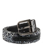 Dolce & Gabbana Black Sequins Silver Metal Logo Buckle Belt