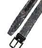 Dolce & Gabbana Black Sequins Silver Metal Logo Buckle Belt