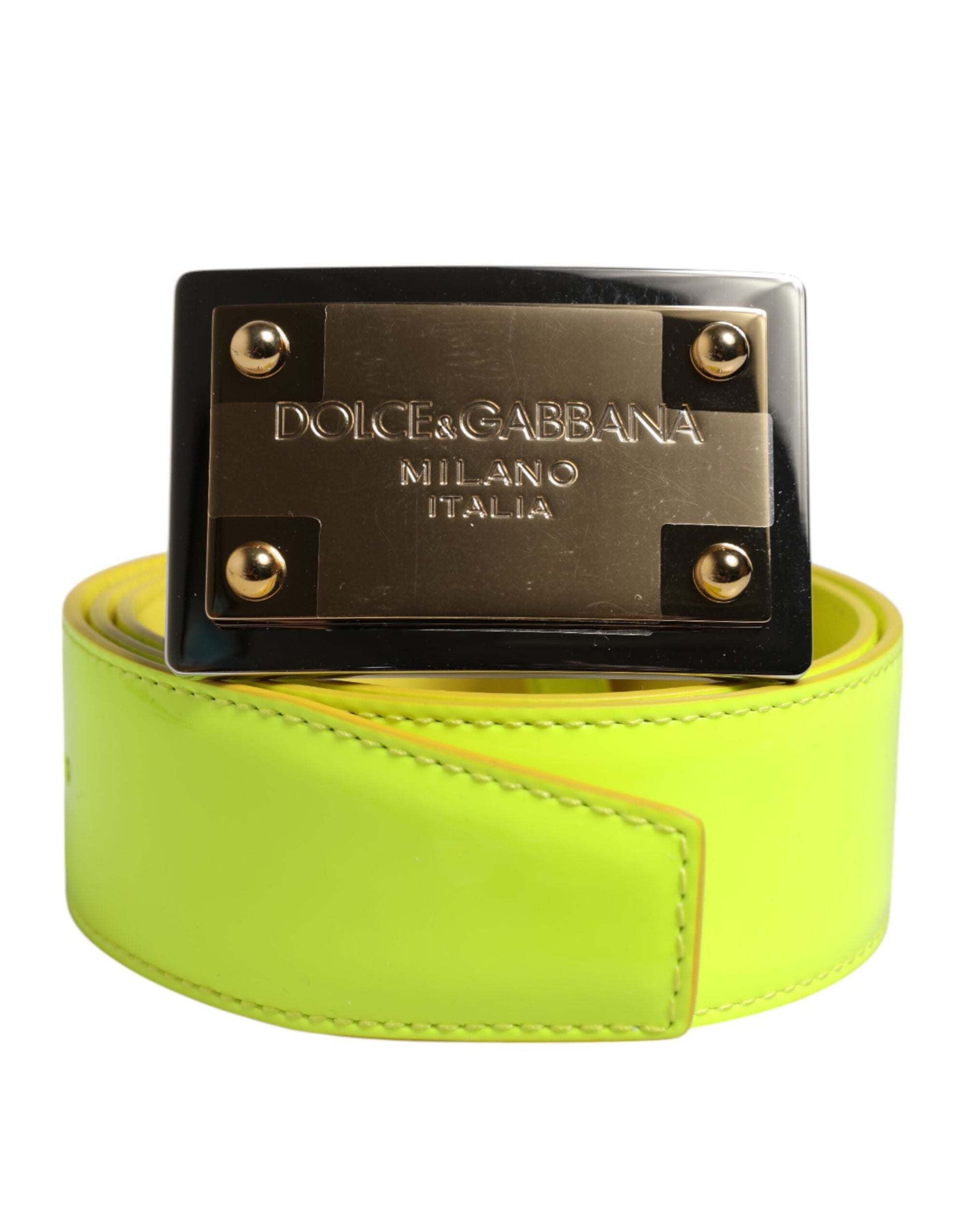 Dolce &amp; Gabbana Yellow Green Classic Metal Logo Buckle Belt