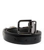 Dolce &amp; Gabbana Black Embellished Metal Logo Buckle Belt