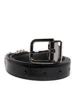 Dolce &amp; Gabbana Black Embellished Metal Logo Buckle Belt