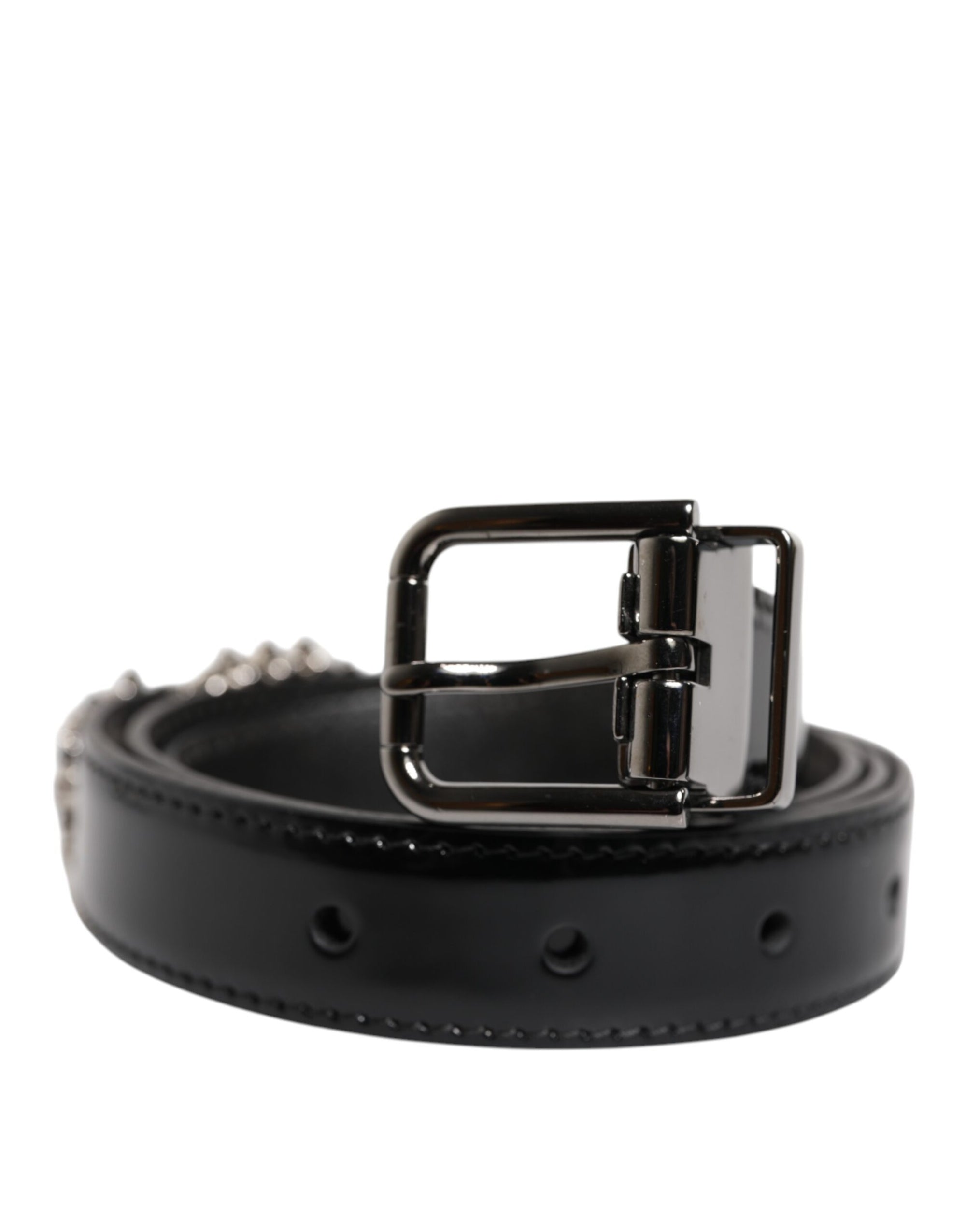 Dolce &amp; Gabbana Black Embellished Metal Logo Buckle Belt