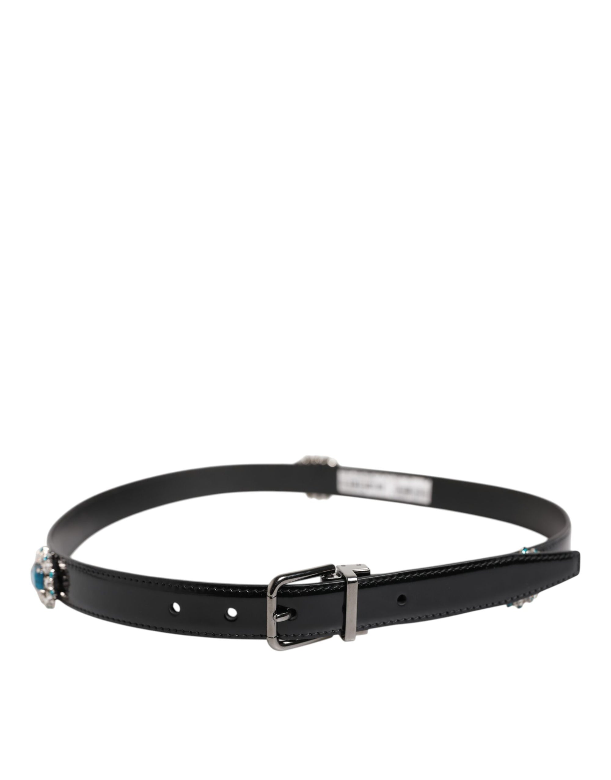 Dolce &amp; Gabbana Black Embellished Metal Logo Buckle Belt